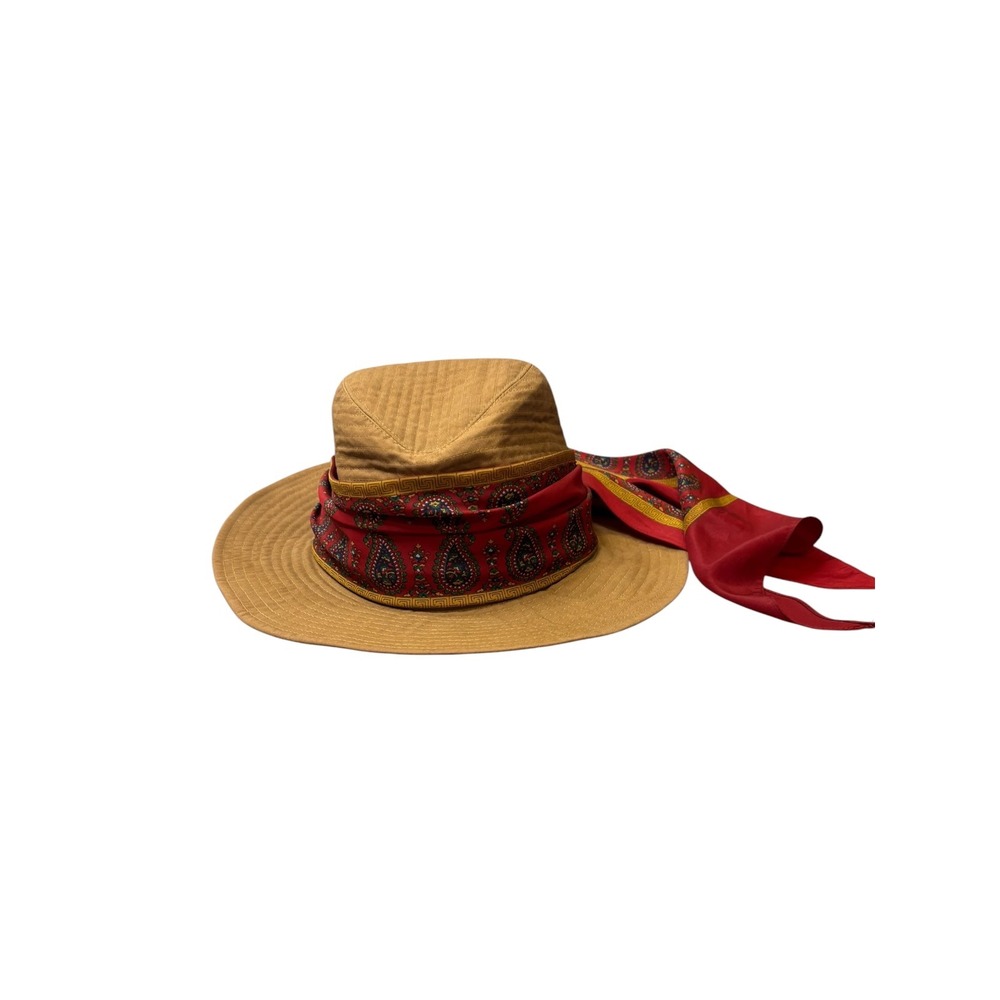 Vintage Betmar Sun Hat Tan Wide Brim Paisley Scarf Neiman Marcus